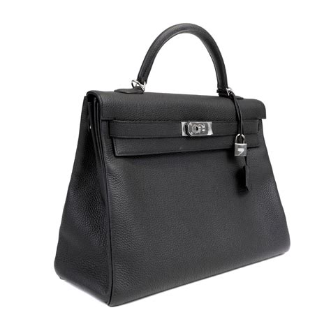 Hermes 40cm Black Togo Kelly w/ Palladium Hardware 